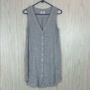 Marine Layer Women's Navy Striped Linen V-Neck Button Down Dress, Sz M